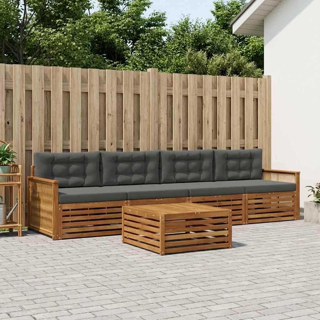 Buiten bankenset met kussen 5 pcs Natuurlijk en Antraciet