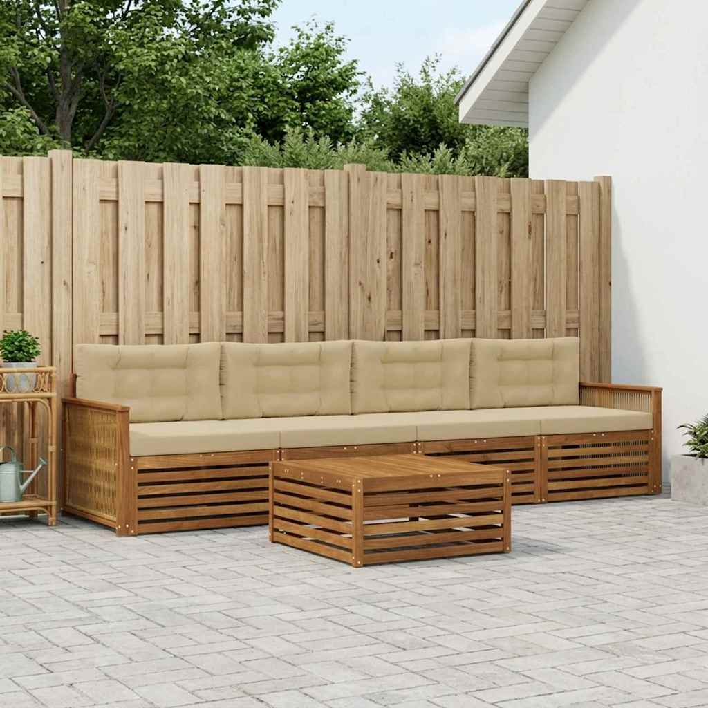 Buiten bankenset met kussen 5 pcs Natuurlijk en Beige – afbeelding 1