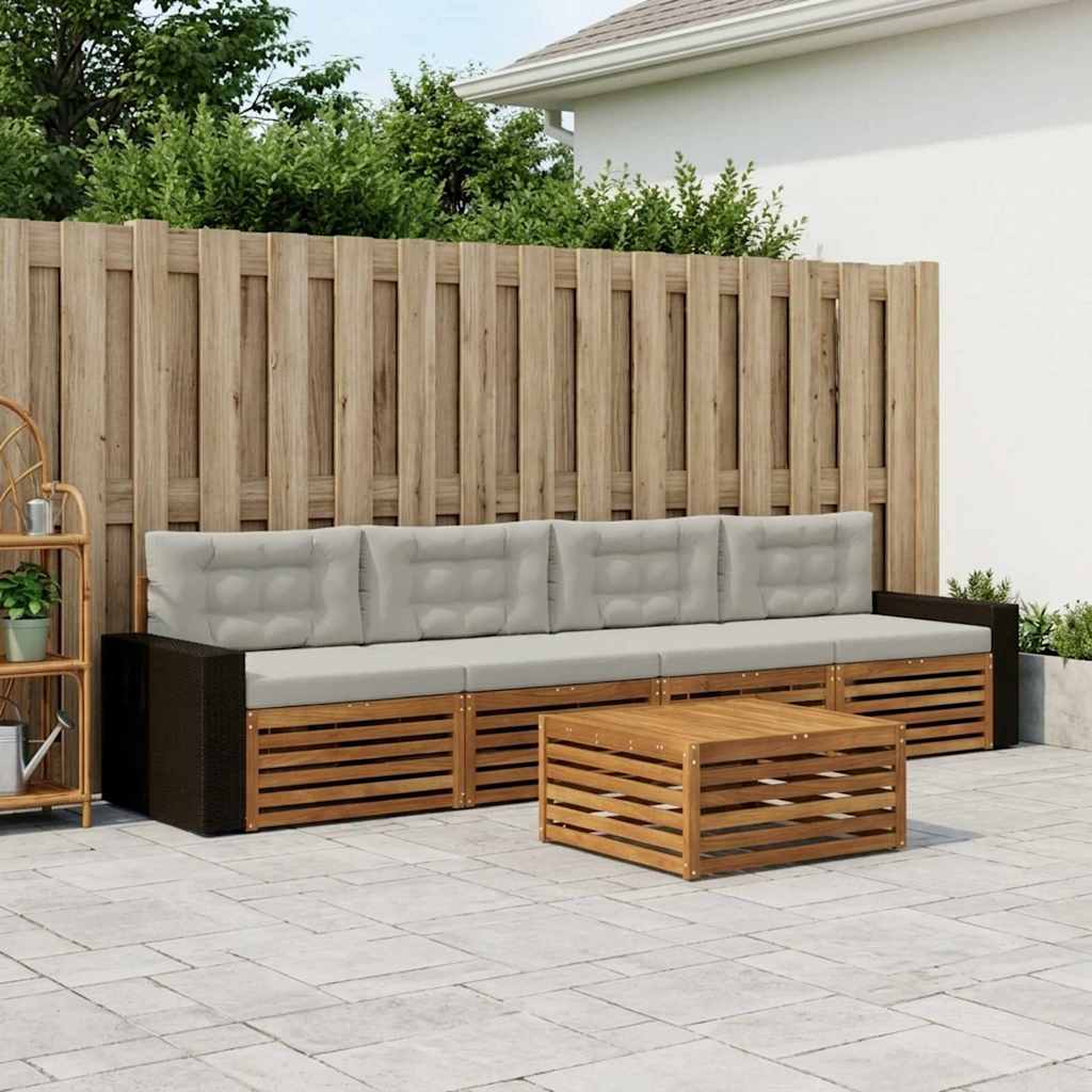 Buiten bankenset 5 pcs Naturel en lichtgrijs Massief Acaciahout – afbeelding 1