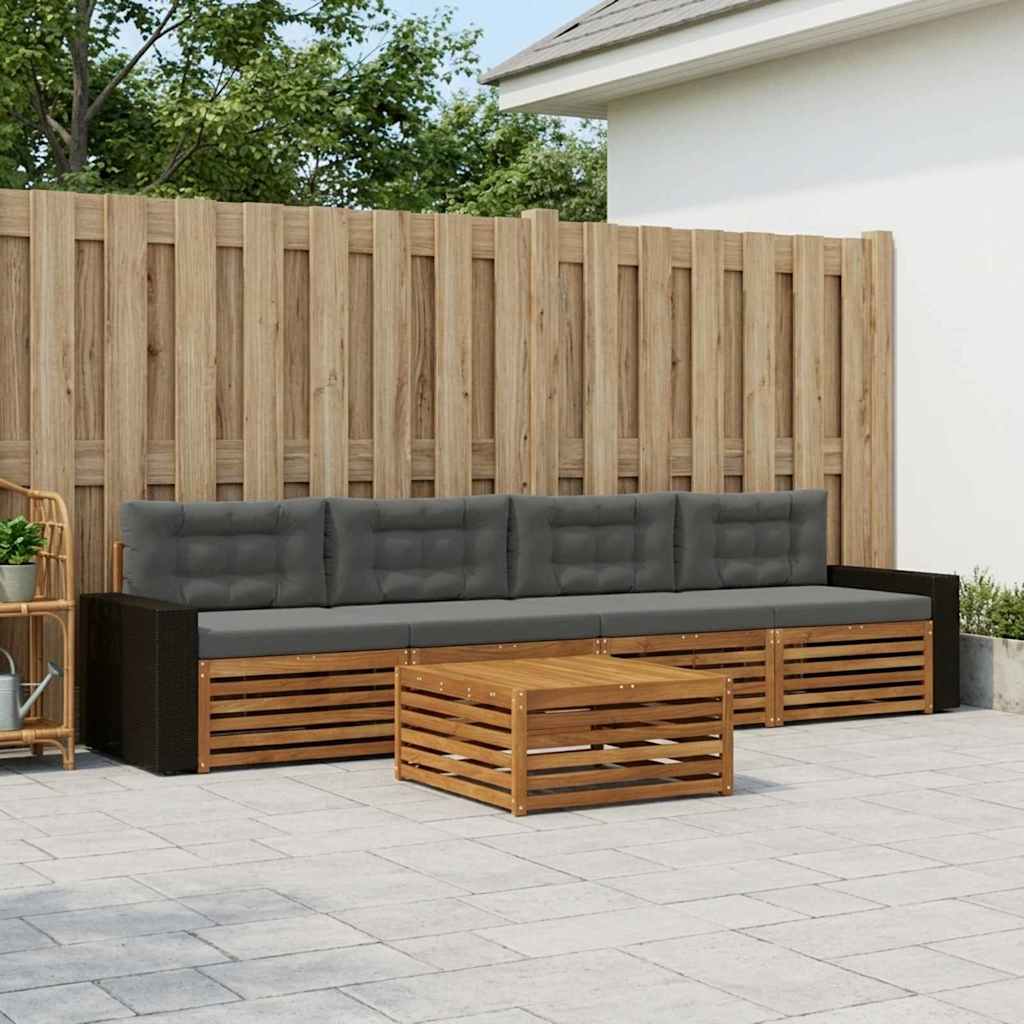 Buiten bankenset met kussen 5 pcs Natuurlijk en Antraciet – afbeelding 1