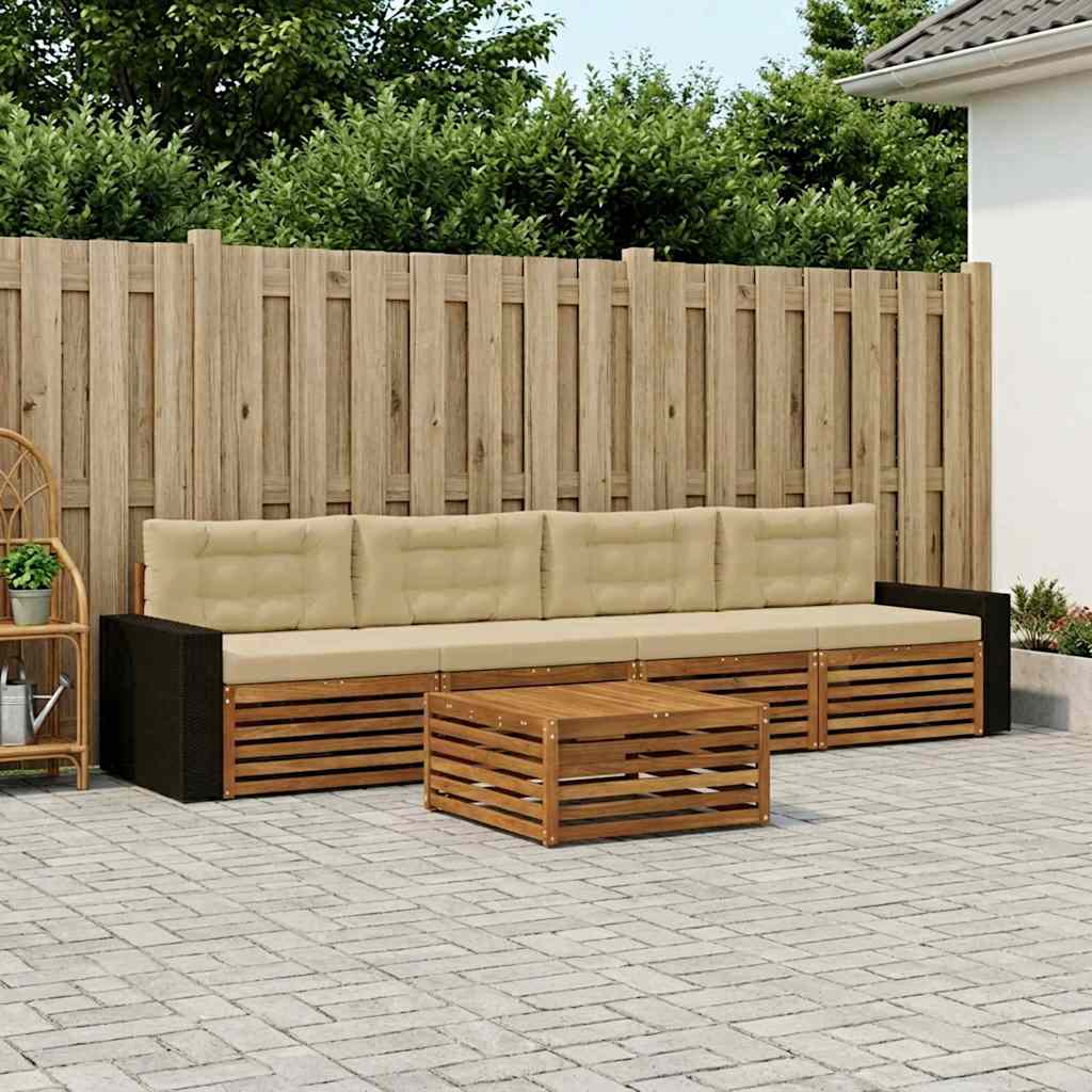 Buiten bankenset 5 pcs Natuurlijk en Beige Massief Acaciahout – afbeelding 1