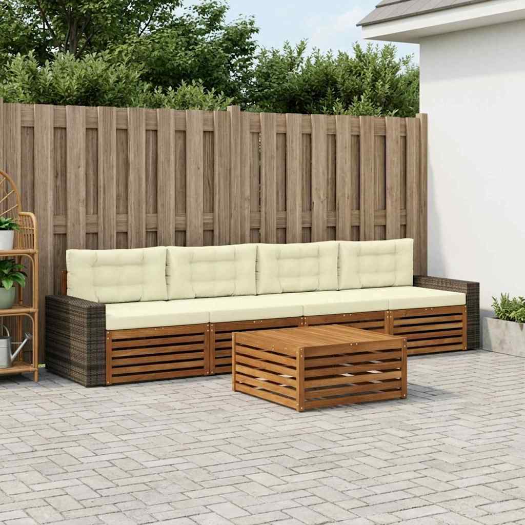 Buiten bankenset 5 pcs Natuurlijk en Crème Massief Acaciahout – afbeelding 1