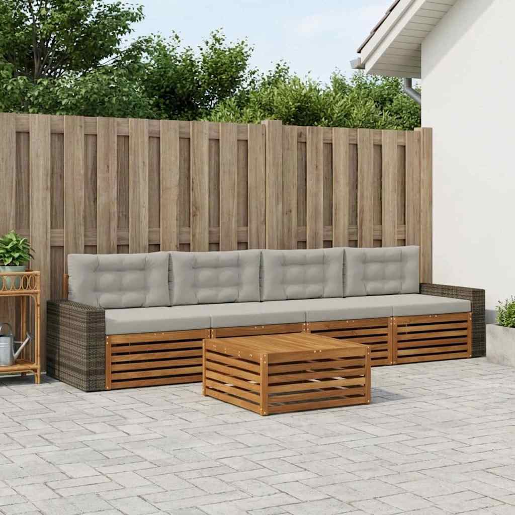 Buiten bankenset 5 pcs Naturel en lichtgrijs Massief Acaciahout