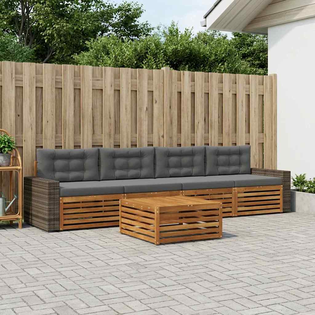 Buiten bankenset met kussen 5 pcs Natuurlijk en Antraciet