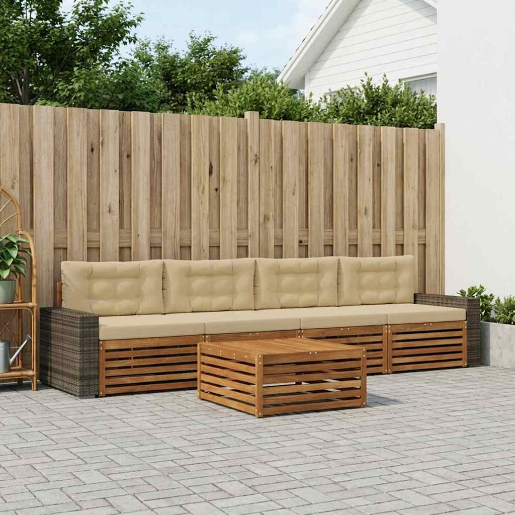 Buiten bankenset 5 pcs Natuurlijk en Beige Massief Acaciahout