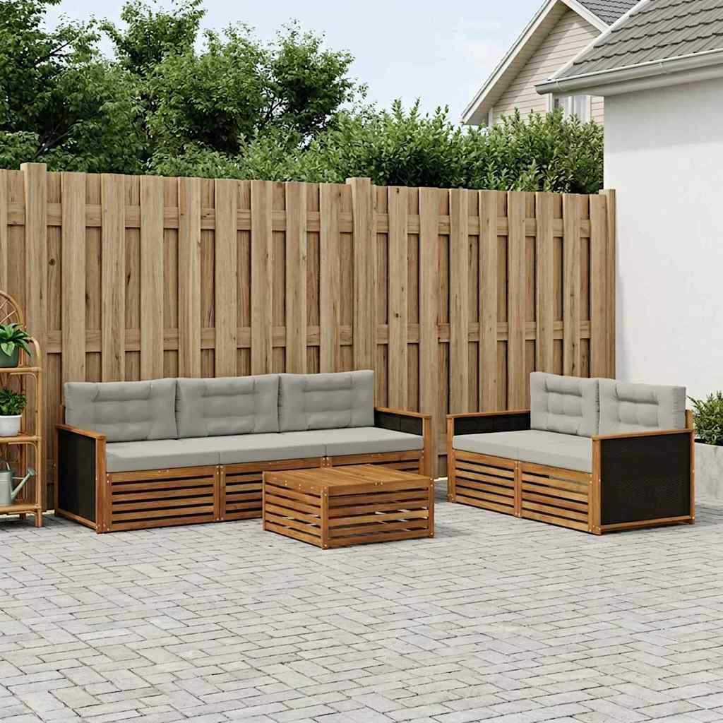 Buiten bankenset 6 pcs Naturel en lichtgrijs