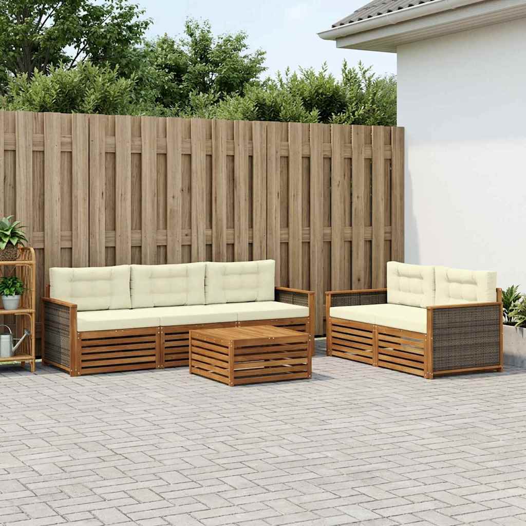 Buiten bankenset met kussen 6 pcs Natuurlijk en Crème
