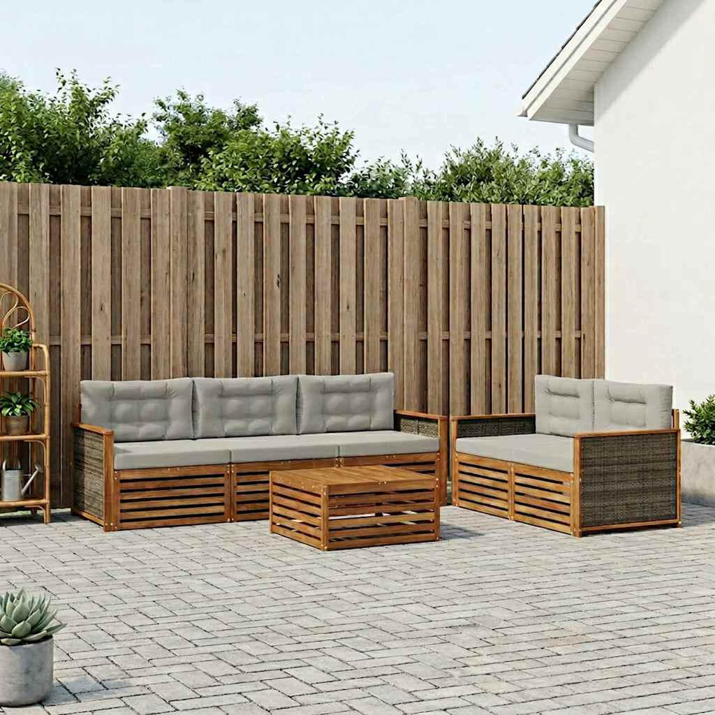 Buiten bankenset met kussen 6 pcs Naturel en lichtgrijs – afbeelding 1