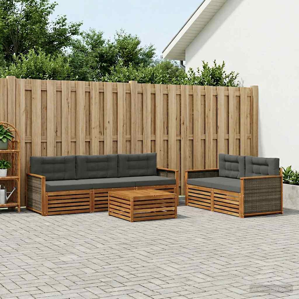 Buiten bankenset met kussen 6 pcs Natuurlijk en Antraciet