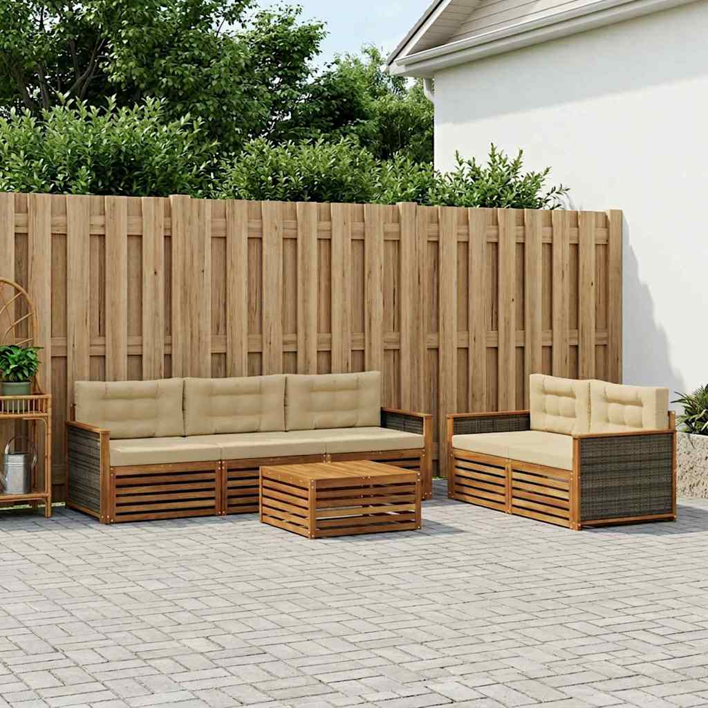 Buiten bankenset met kussen 6 pcs Natuurlijk en Beige