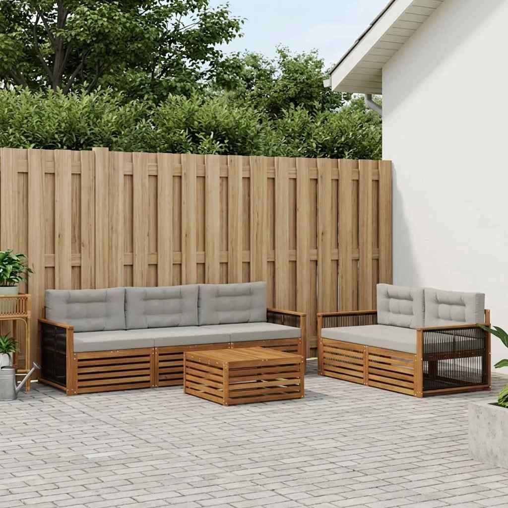 Buiten bankenset met kussen 6 pcs Naturel en lichtgrijs – afbeelding 1