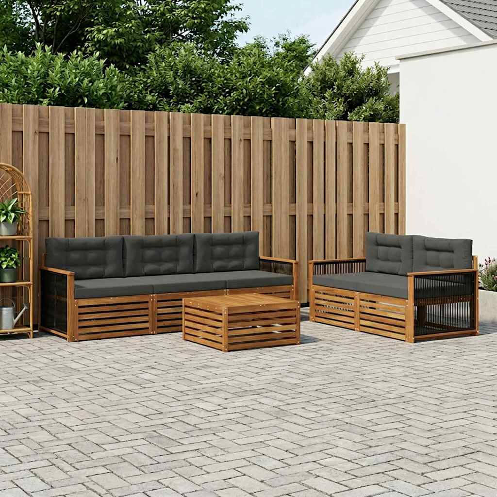 Buiten bankenset met kussen 6 pcs Natuurlijk en Antraciet
