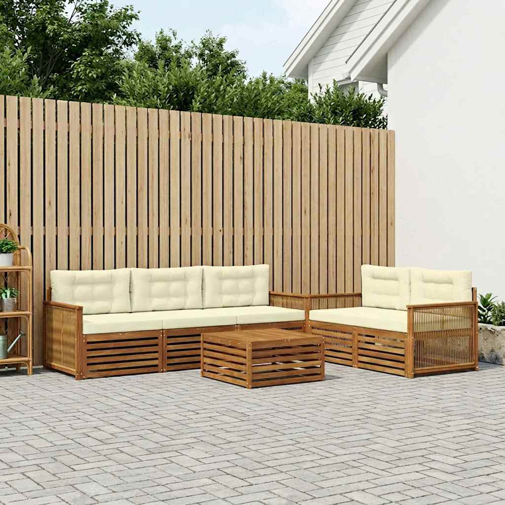 Buiten bankenset met kussen 6 pcs Natuurlijk en Crème – afbeelding 1