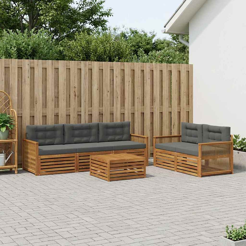 Buiten bankenset met kussen 6 pcs Natuurlijk en Antraciet – afbeelding 1
