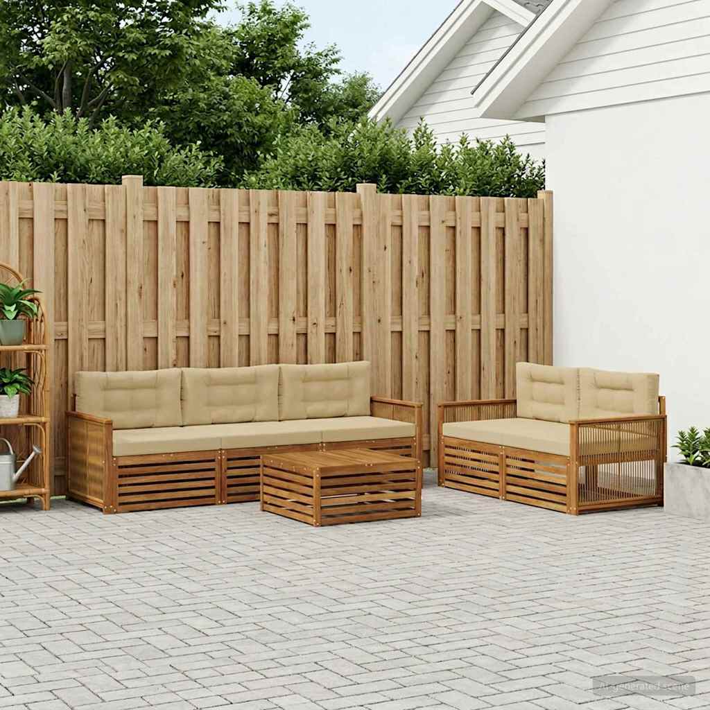 Buiten bankenset met kussen 6 pcs Natuurlijk en Beige – afbeelding 1