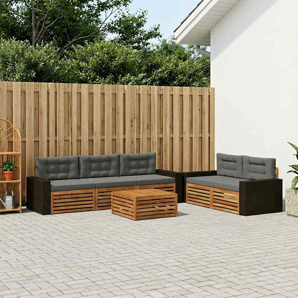 Buiten bankenset 6 pcs Natuurlijk en Antraciet – afbeelding 1