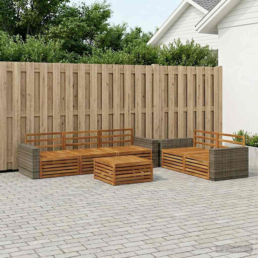 Buiten bankenset 6 pcs Naturel Massief Acaciahout