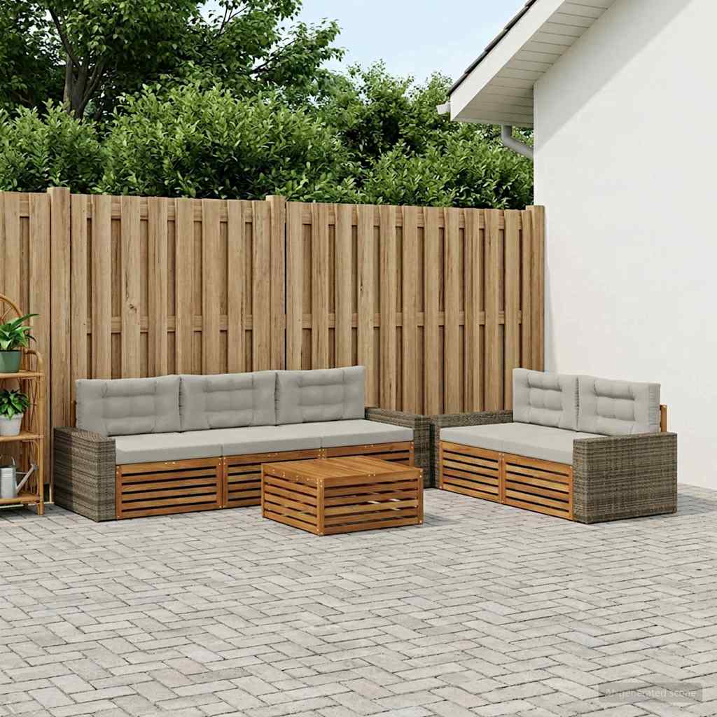 Buiten bankenset 6 pcs Naturel en lichtgrijs – afbeelding 1