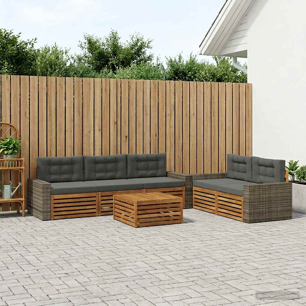Buiten bankenset 6 pcs Natuurlijk en Antraciet – afbeelding 1