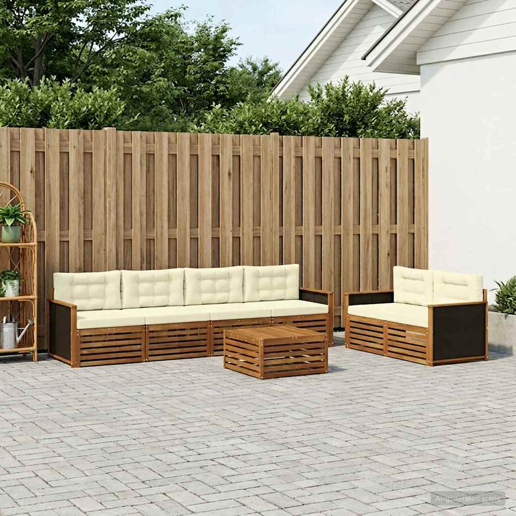 Buiten bankenset met kussen 7 pcs Natuurlijk en Crème Polyester – afbeelding 1