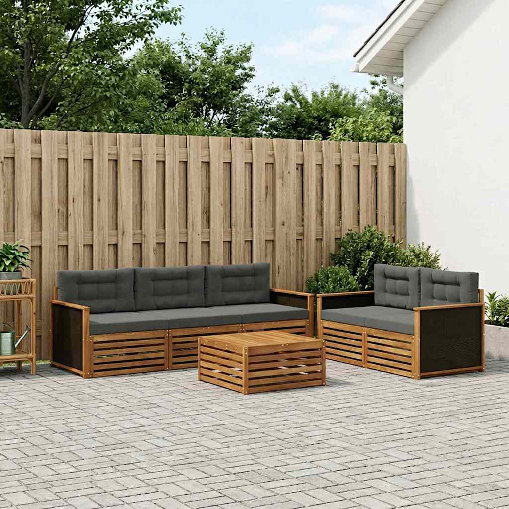 Buiten bankenset 7 pcs Natuurlijk en Antraciet Polyester – afbeelding 1
