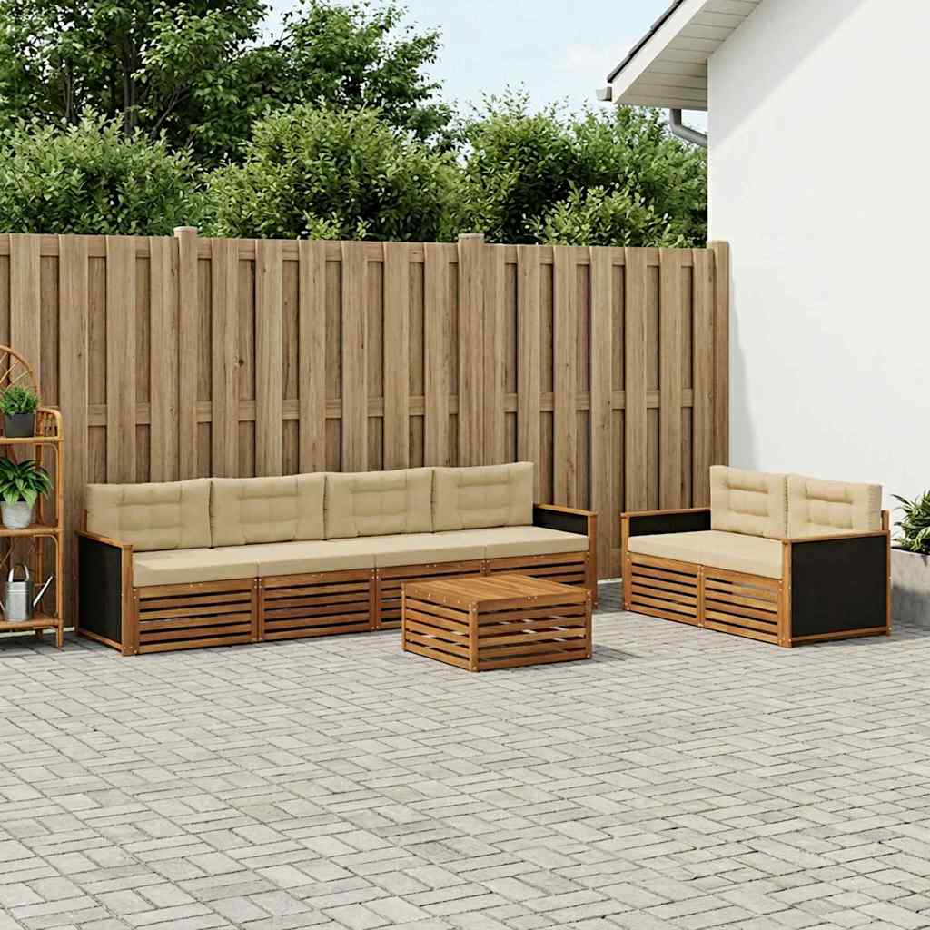 Buiten bankenset met kussen 7 pcs Natuurlijk en Beige Polyester – afbeelding 1