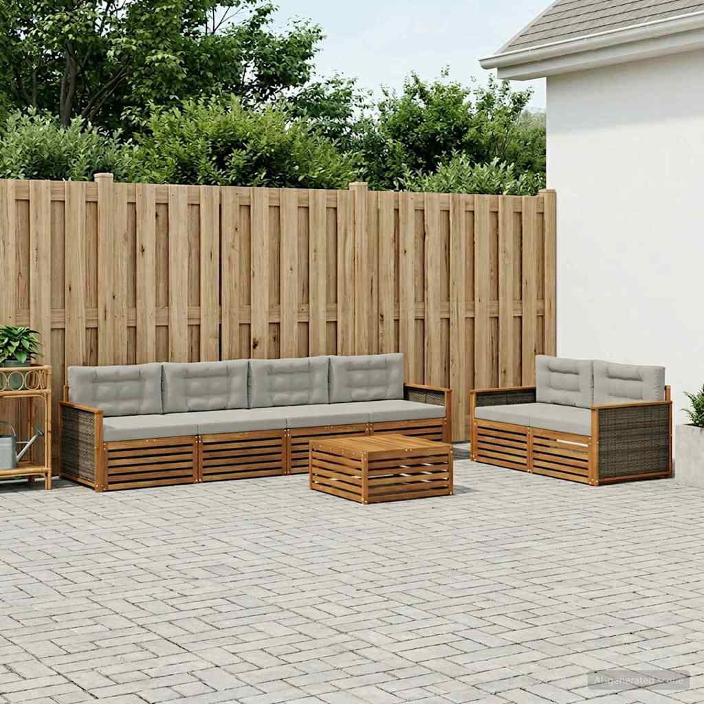 Buiten bankenset met kussen 7 pcs Naturel en lichtgrijs