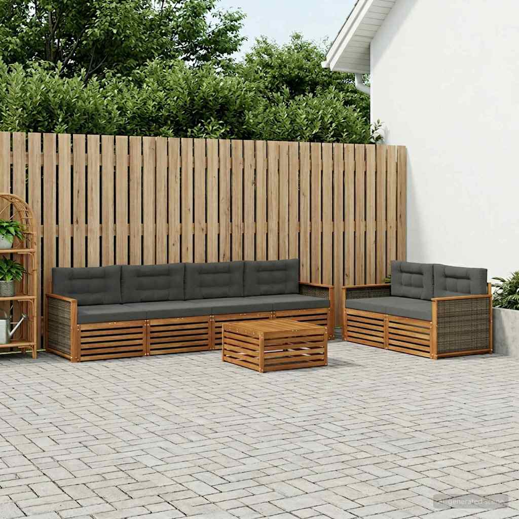 Buiten bankenset met kussen 7 pcs Natuurlijk en Antraciet – afbeelding 1