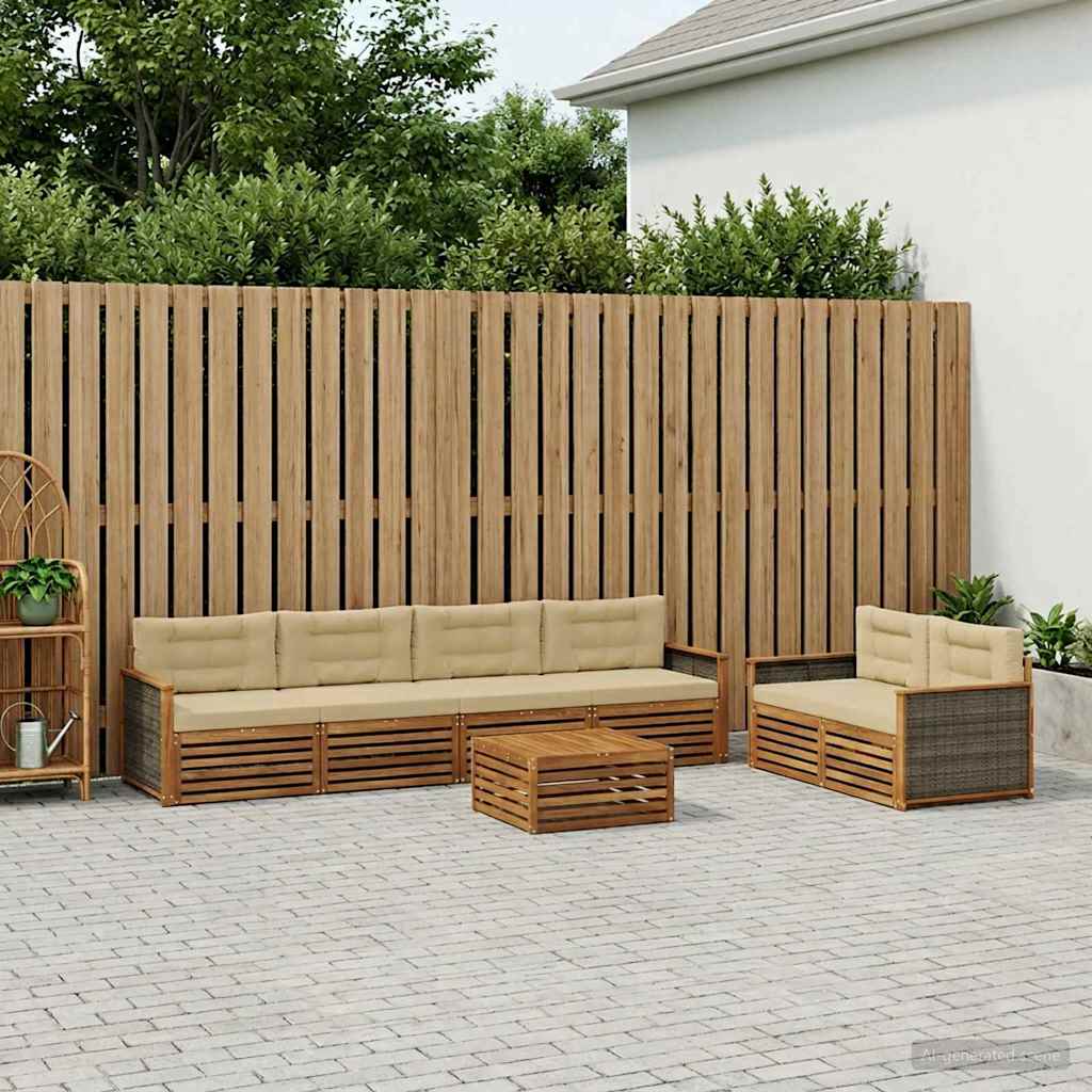 Buiten bankenset met kussen 7 pcs Natuurlijk en Beige – afbeelding 1