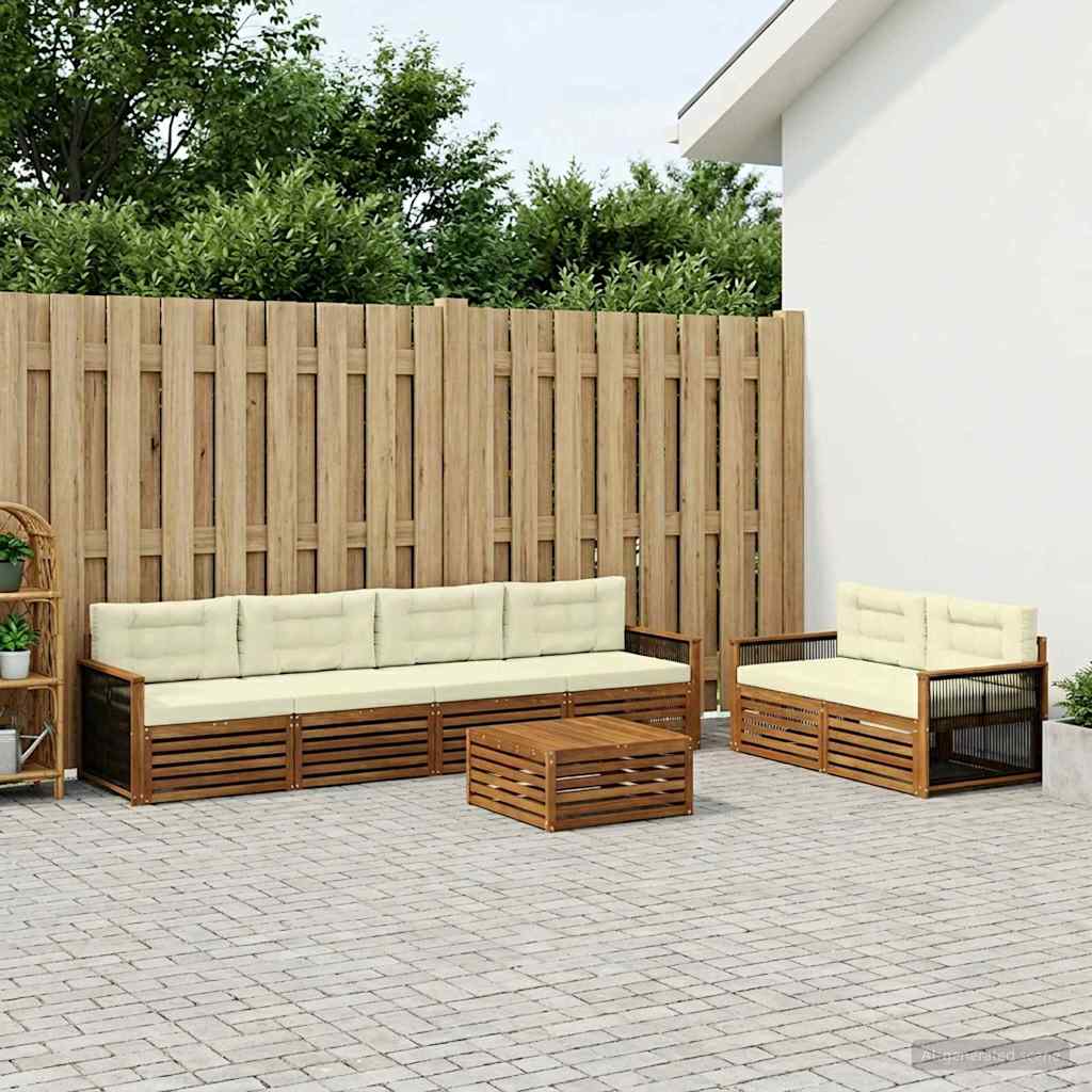 Buiten bankenset met kussen 7 pcs Natuurlijk en Crème