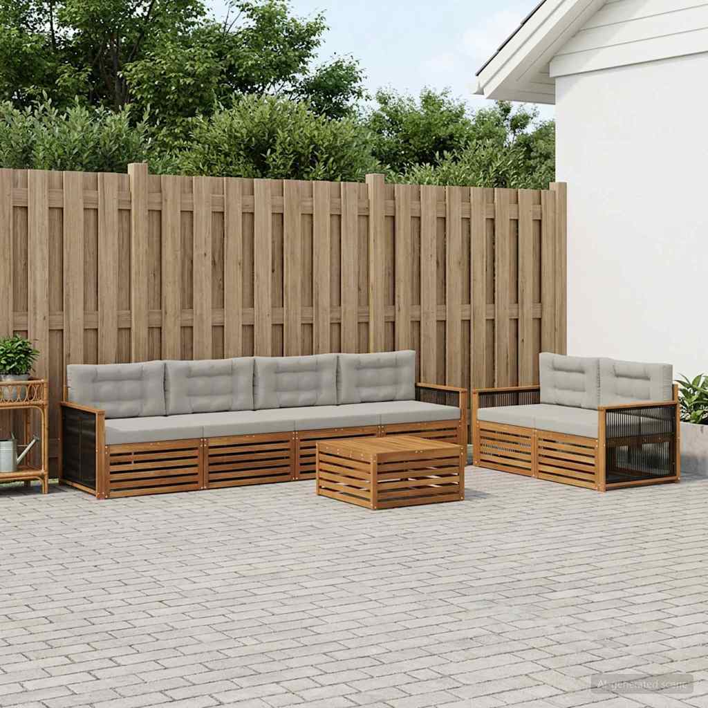 Buiten bankenset met kussen 7 pcs Naturel en lichtgrijs – afbeelding 1