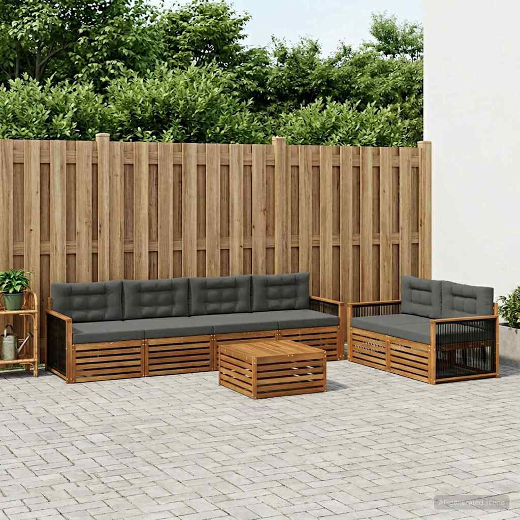 Buiten bankenset met kussen 7 pcs Natuurlijk en Antraciet