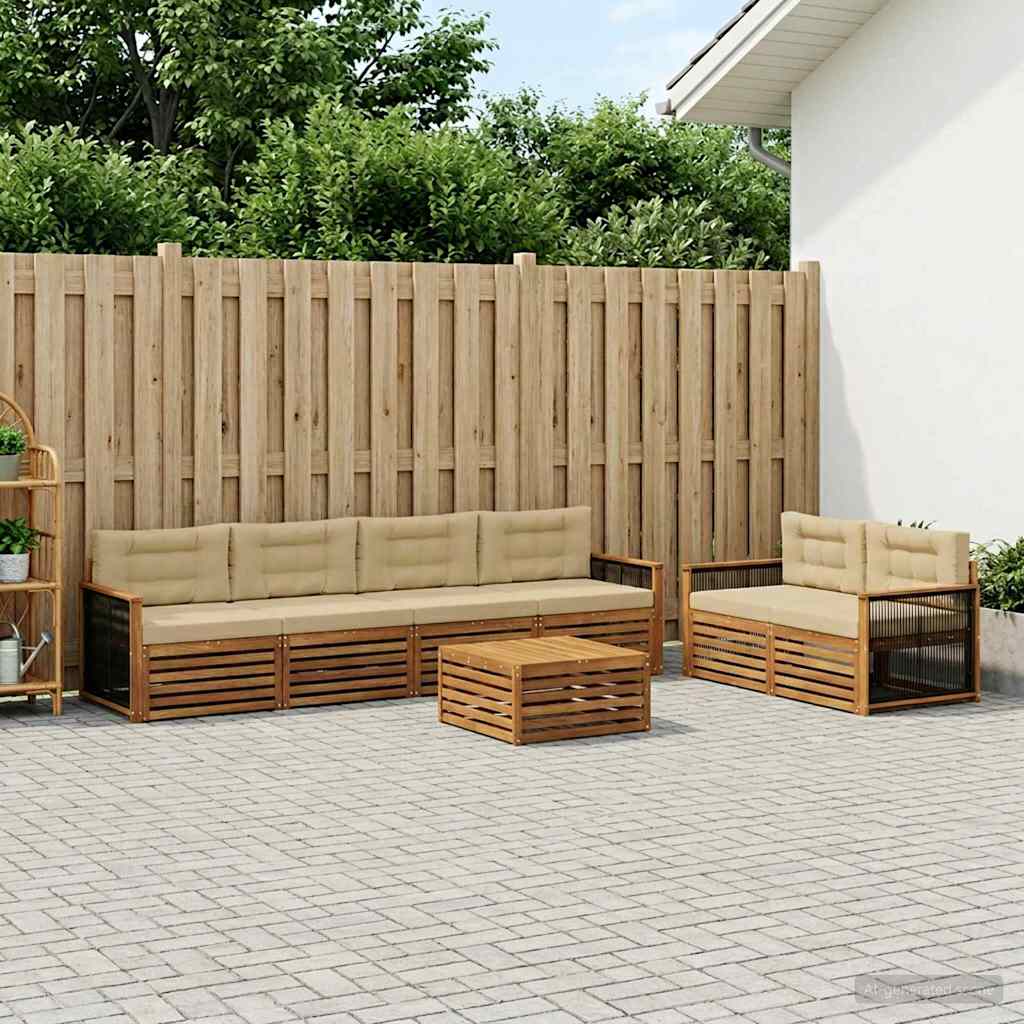 Buiten bankenset met kussen 7 pcs Natuurlijk en Beige