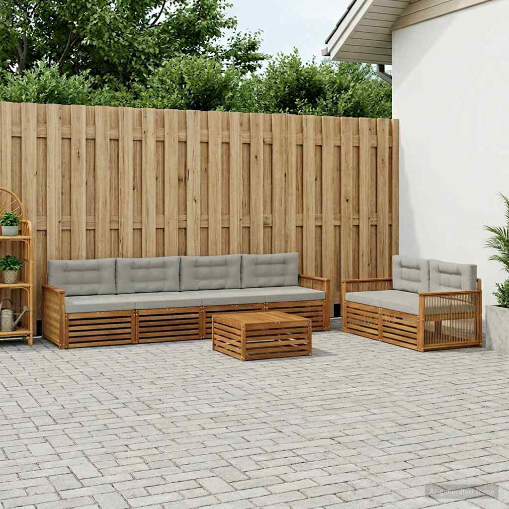 Buiten bankenset met kussen 7 pcs Naturel en lichtgrijs – afbeelding 1