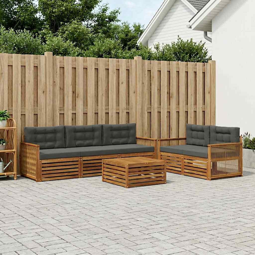 Buiten bankenset met kussen 7 pcs Natuurlijk en Antraciet – afbeelding 1
