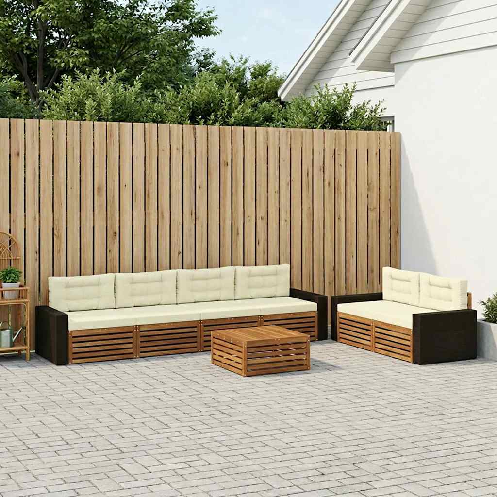 Buiten bankenset met kussen 7 pcs Natuurlijk en Crème Polyester – afbeelding 1