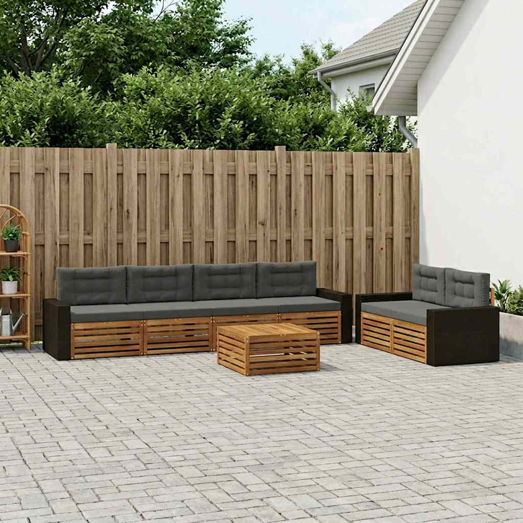 Buiten bankenset 7 pcs Natuurlijk en Antraciet Polyester – afbeelding 1