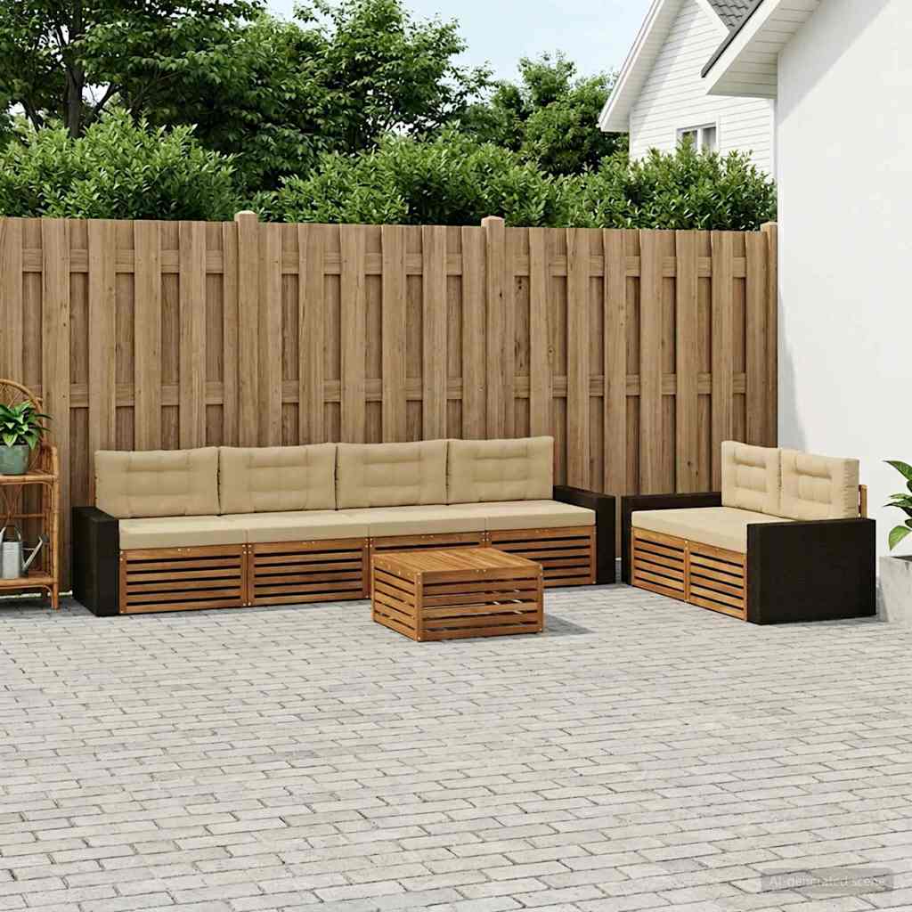 Buiten bankenset met kussen 7 pcs Natuurlijk en Beige Polyester