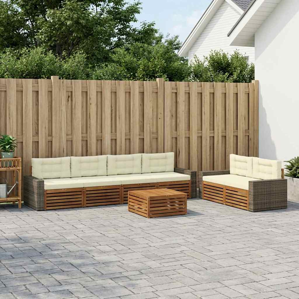 Buiten bankenset met kussen 7 pcs Natuurlijk en Crème Polyester