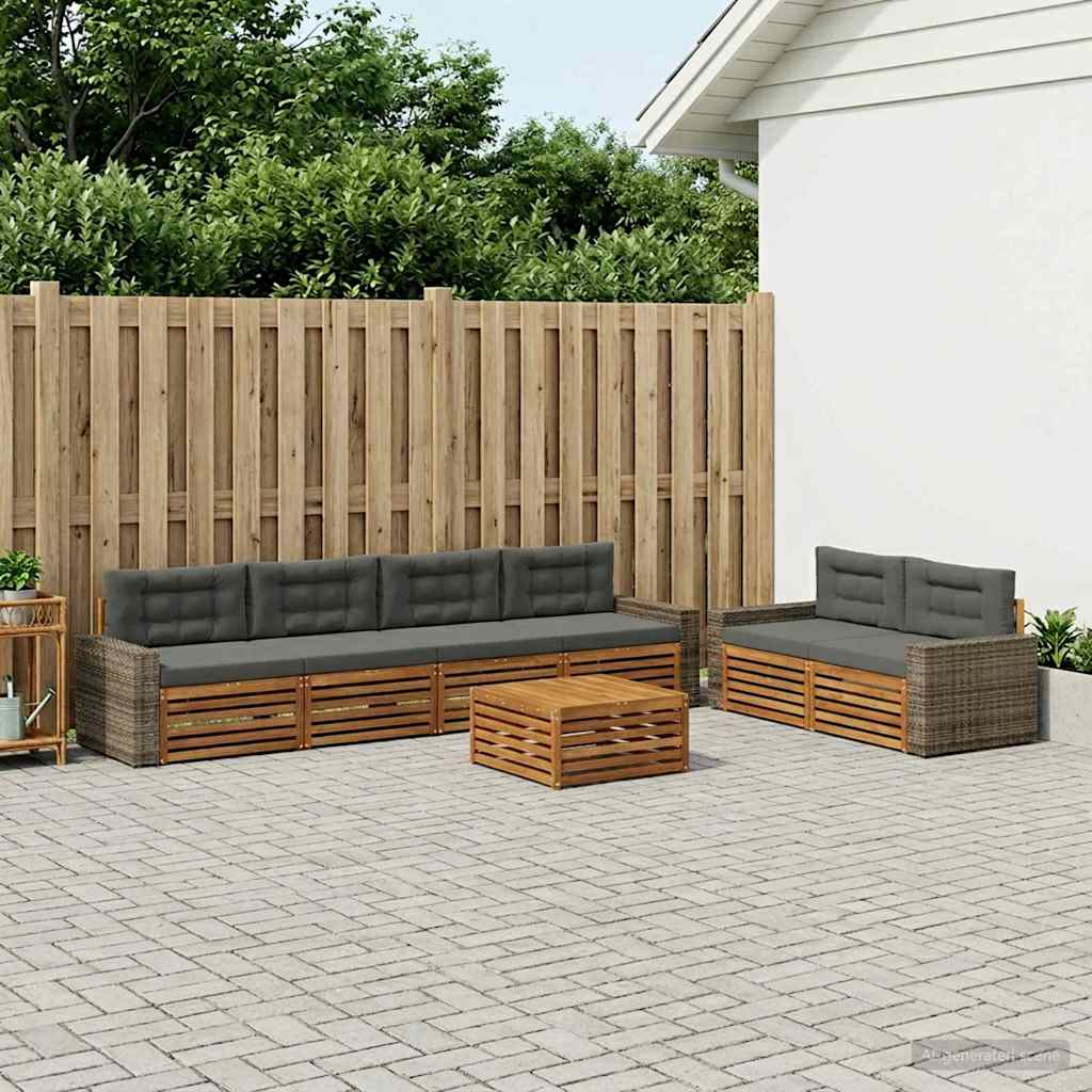 Buiten bankenset 7 pcs Natuurlijk en Antraciet Polyester – afbeelding 1