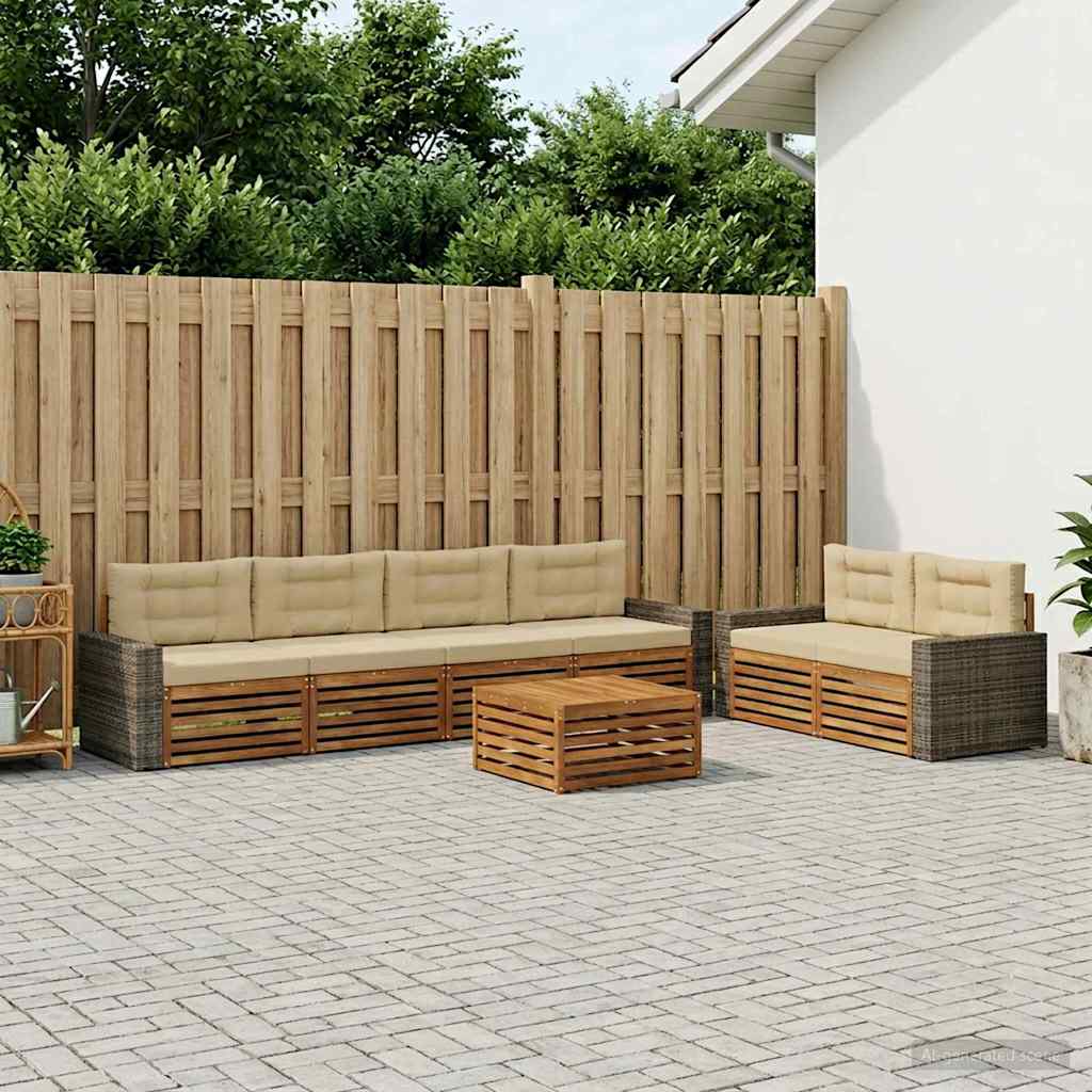 Buiten bankenset met kussen 7 pcs Natuurlijk en Beige Polyester