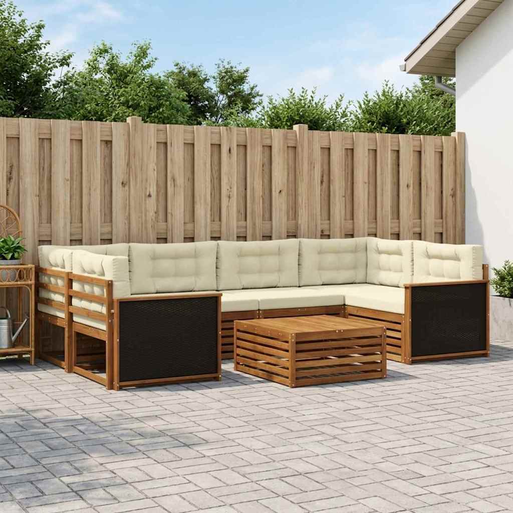 Buiten bankenset met kussen 7 pcs Natuurlijk en Crème Polyester