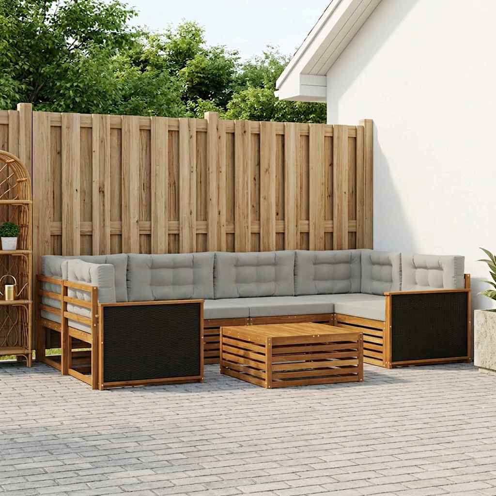 Buiten bankenset 7 pcs Naturel en lichtgrijs Polyester – afbeelding 1