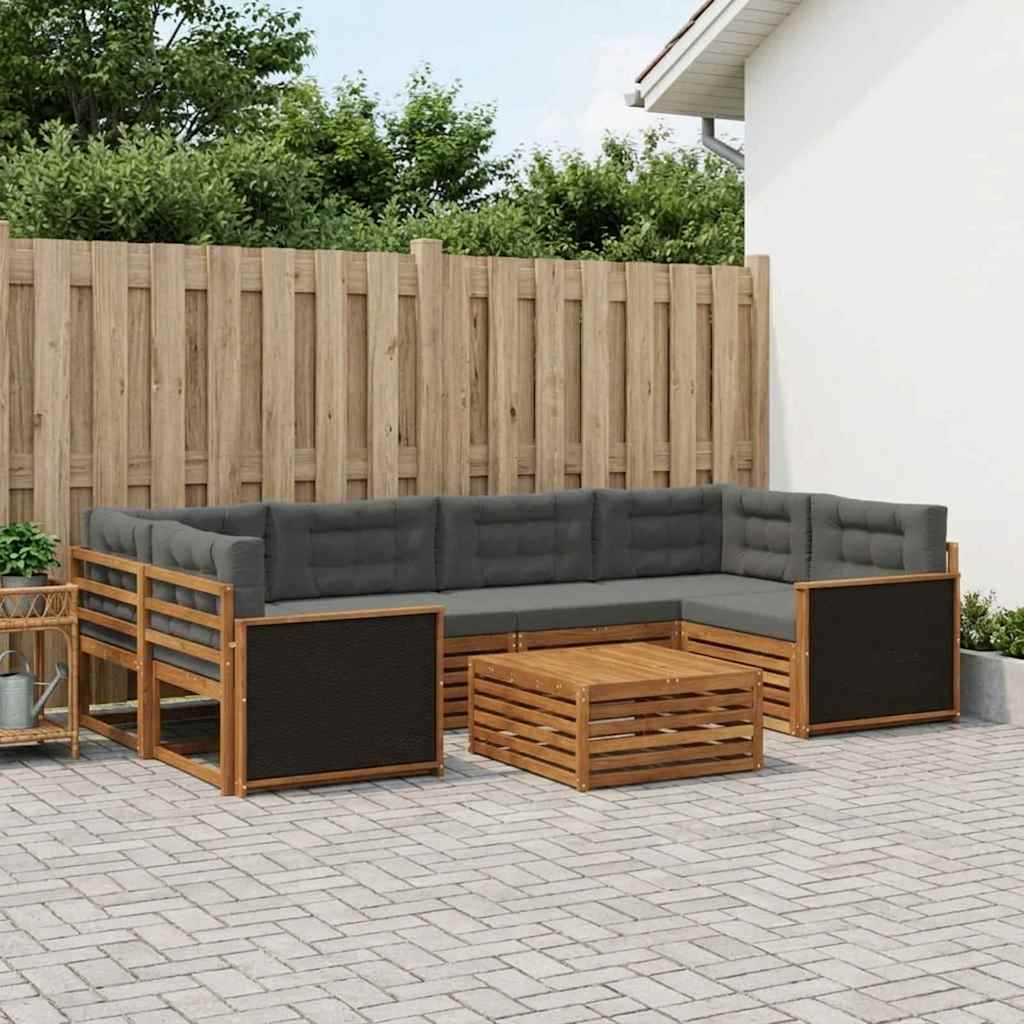 Buiten bankenset 7 pcs Natuurlijk en Antraciet Polyester – afbeelding 1