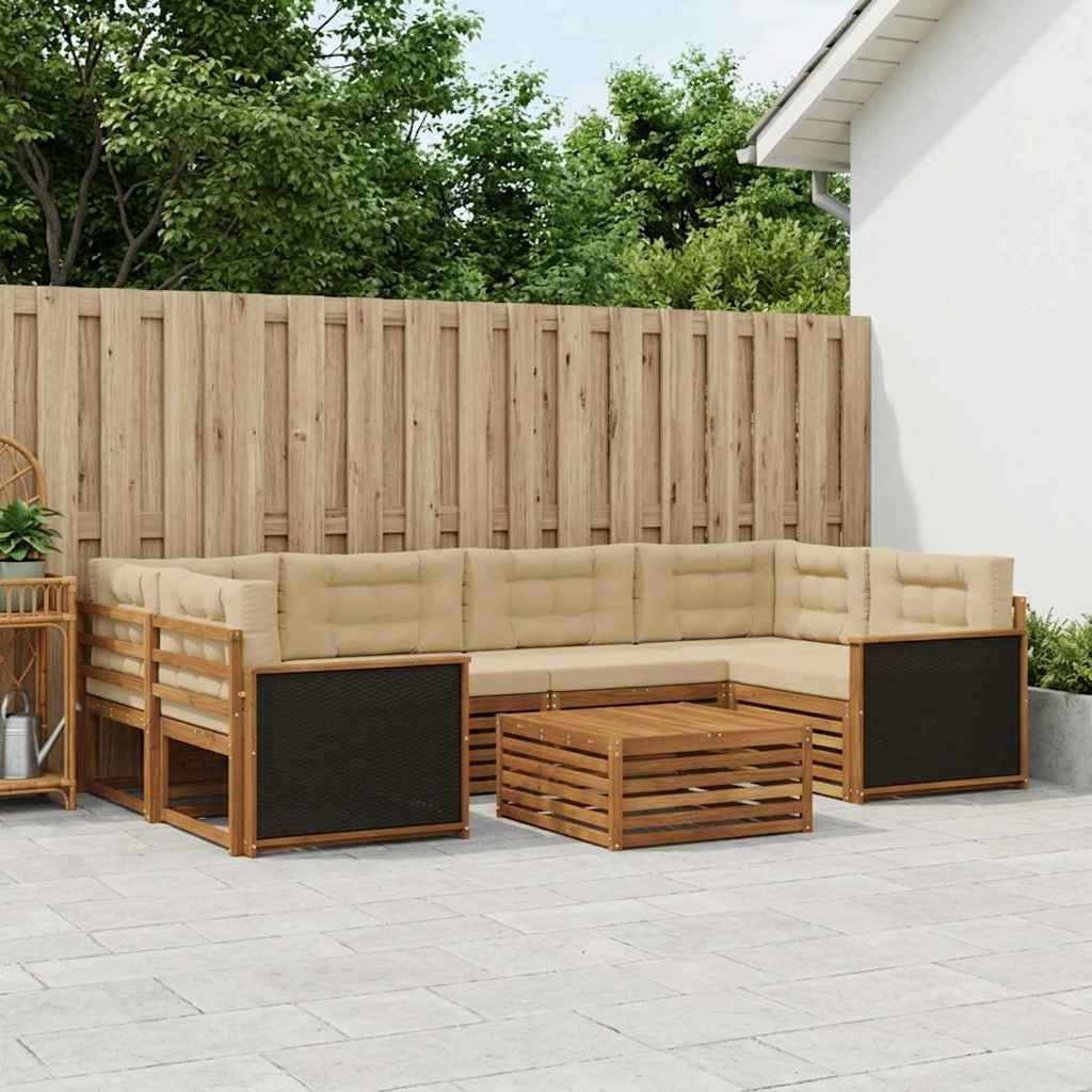 Buiten bankenset met kussen 7 pcs Natuurlijk en Beige Polyester