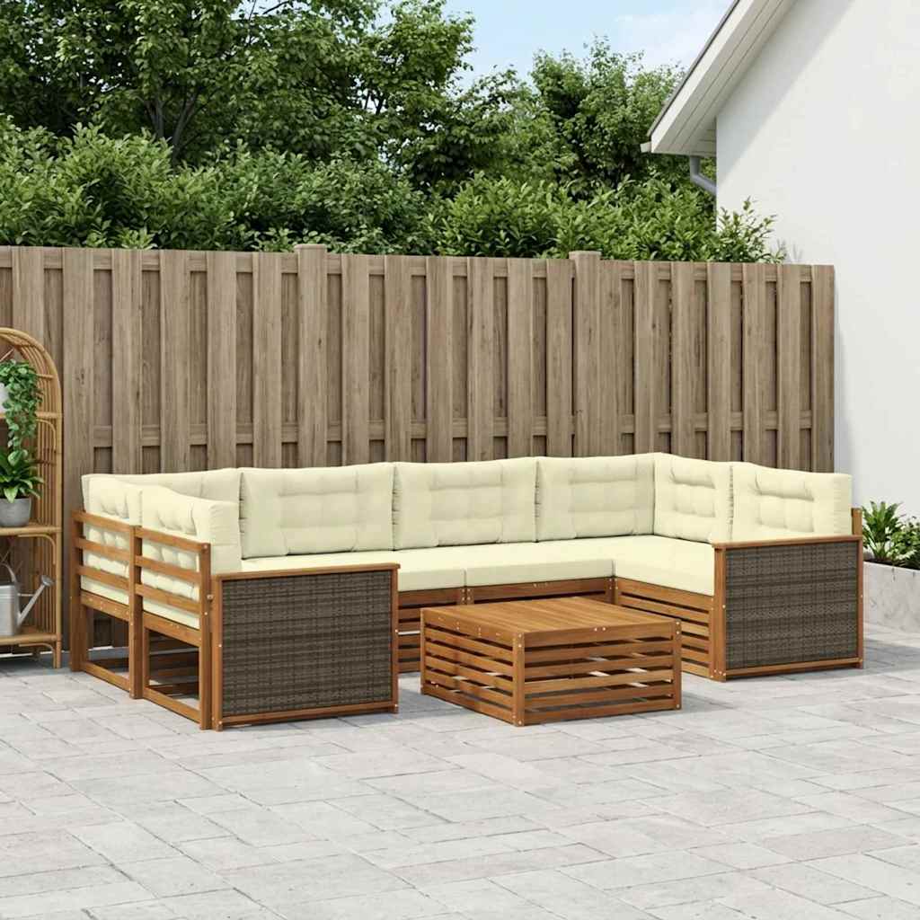 Buiten bankenset met kussen 7 pcs Natuurlijk en Crème – afbeelding 1