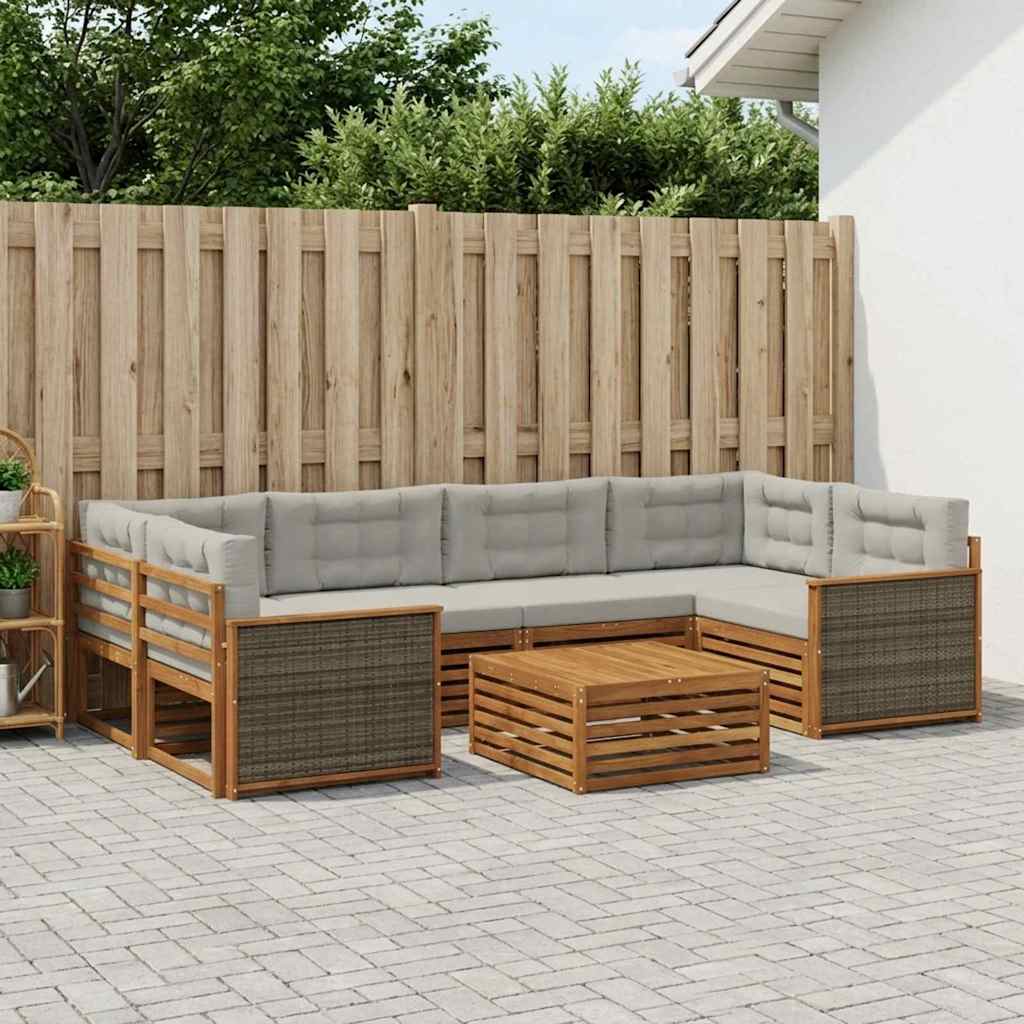 Buiten bankenset met kussen 7 pcs Naturel en lichtgrijs – afbeelding 1