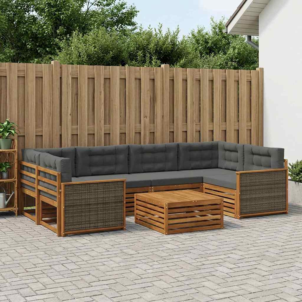 Buiten bankenset met kussen 7 pcs Natuurlijk en Antraciet – afbeelding 1