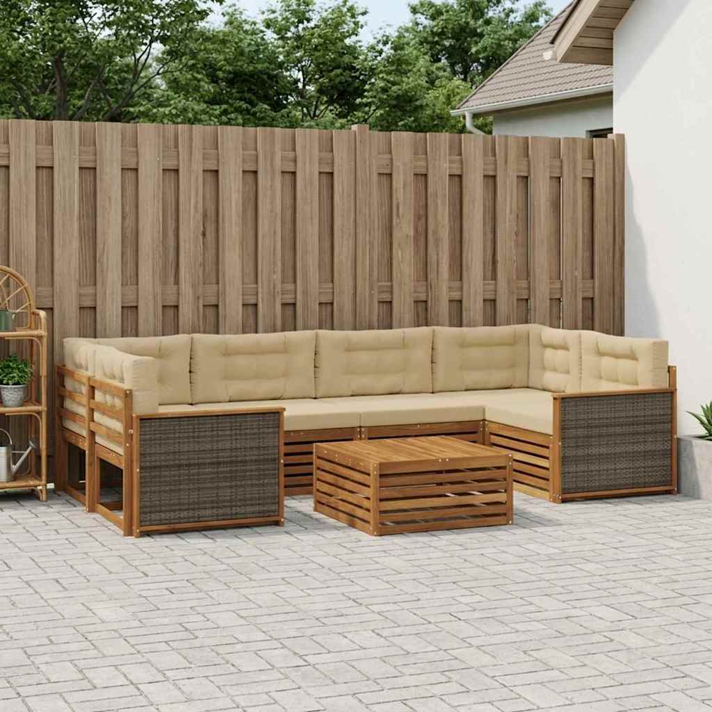 Buiten bankenset met kussen 7 pcs Natuurlijk en Beige – afbeelding 1