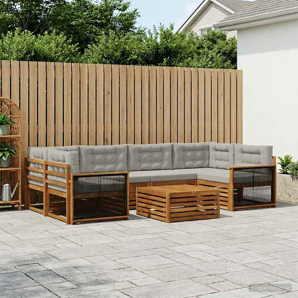 Buiten bankenset met kussen 7 pcs Naturel en lichtgrijs